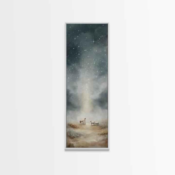 Shepherds Under Stars – Framed Canvas Print – Tall Narrow Wall Art – Christian Art Gift – Christian Wall Art – Christmas Art – Christian Ar