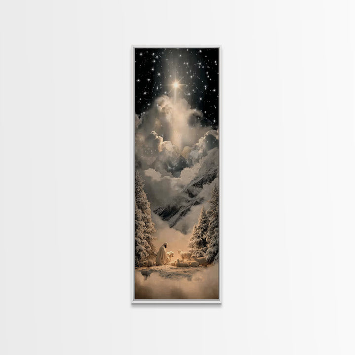 Silent Bethlehem - Framed Canvas Print - Christian Wall Art - Tall Skinny Art Print - Christian Art Canvas - Jesus Painting - Christian Chr