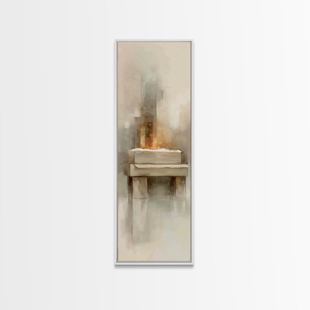 Winter Nativity Light - Framed Canvas Print - Christian Wall Art - Christian Christmas Art - Tall Narrow Wall Art - Christian Art Canvas -