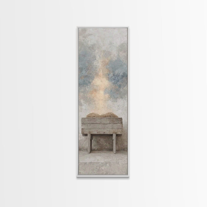 Holy Manger Light – Framed Canvas Print – Christian Wall Art – Christian Art Canvas – Narrow Art – Christian Christmas Art – Jesus Painting
