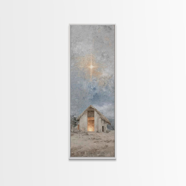 Sacred Stable Star – Framed Canvas Print – Skinny Art – Christian Art Canvas – Christian Wall Art – Christian Christmas Art – Jesus Paintin