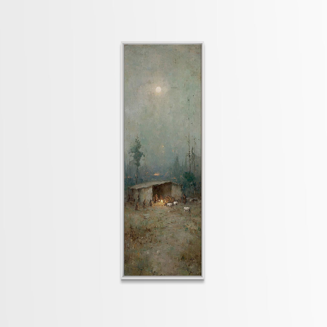 Shepherds In Wonder – Framed Canvas Print – Christian Art Canvas – Christian Wall Art – Jesus Painting – Tall Narrow Wall Art – Christian C