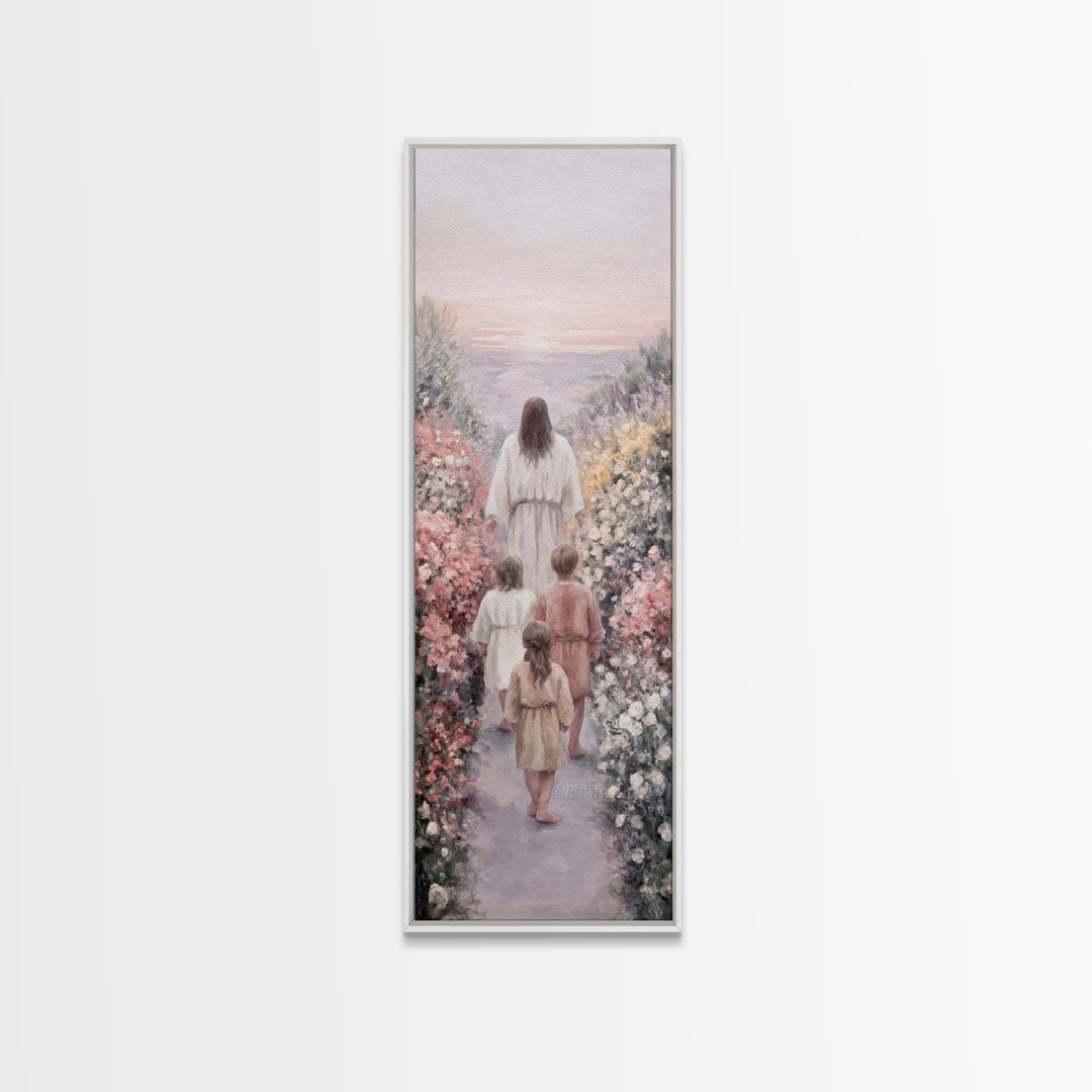 Morning With Christ | Framed Canvas Print | Christian Wall Art | Christian Art Canvas | Jesus Painting | Tall Skinny Art Print