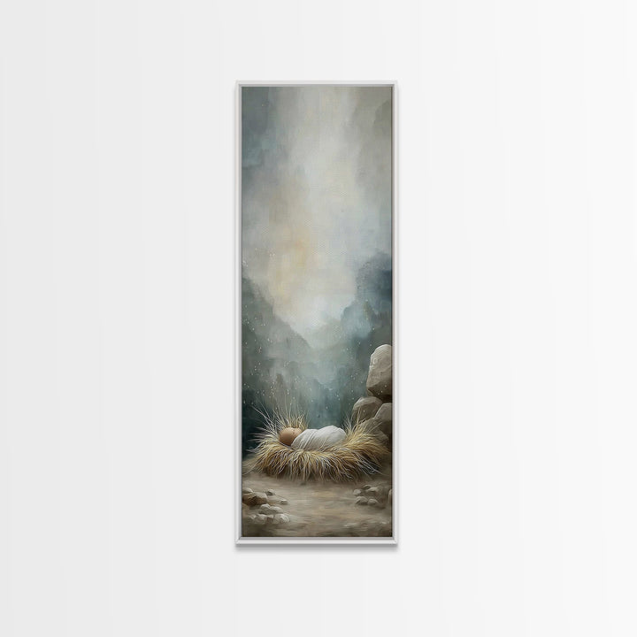Holy Manger Peace – Framed Canvas Print – Christian Wall Art – Christian Art Canvas – Jesus Painting – Tall Narrow Wall Art