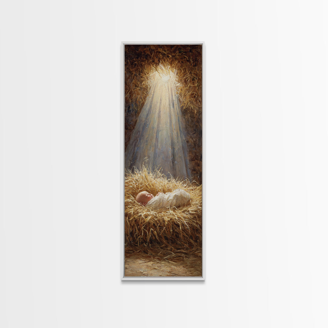 Light Of Bethlehem | Framed Canvas Print | Christian Art Canvas | Christian Wall Art | Jesus Painting | Narrow Art