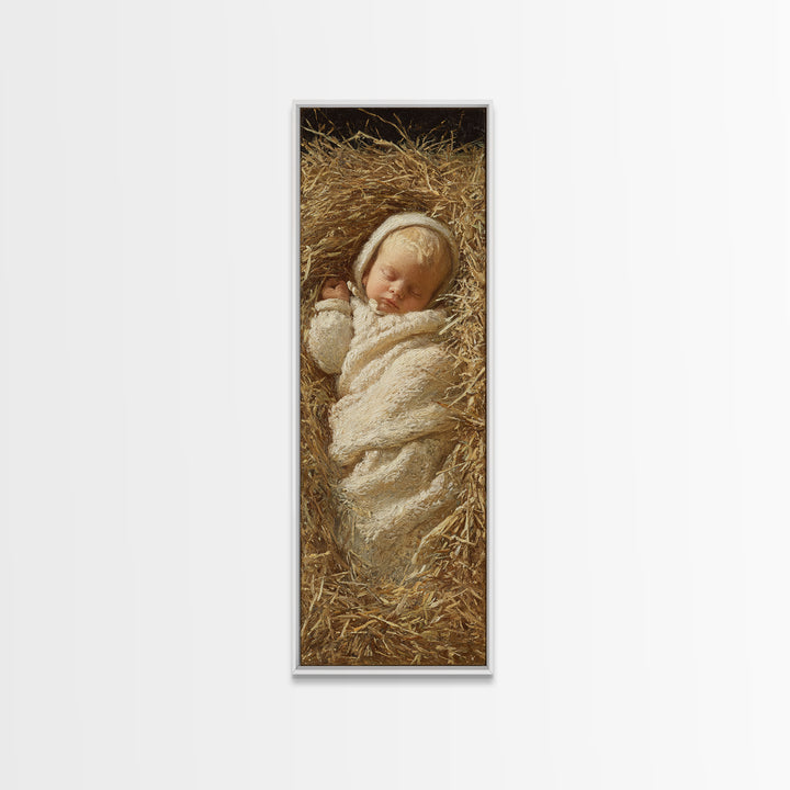 Infant Messiah Grace, Framed Canvas Print, Christian Wall Art, Jesus Painting, Christian Art Canvas, Tall Skinny Art Print