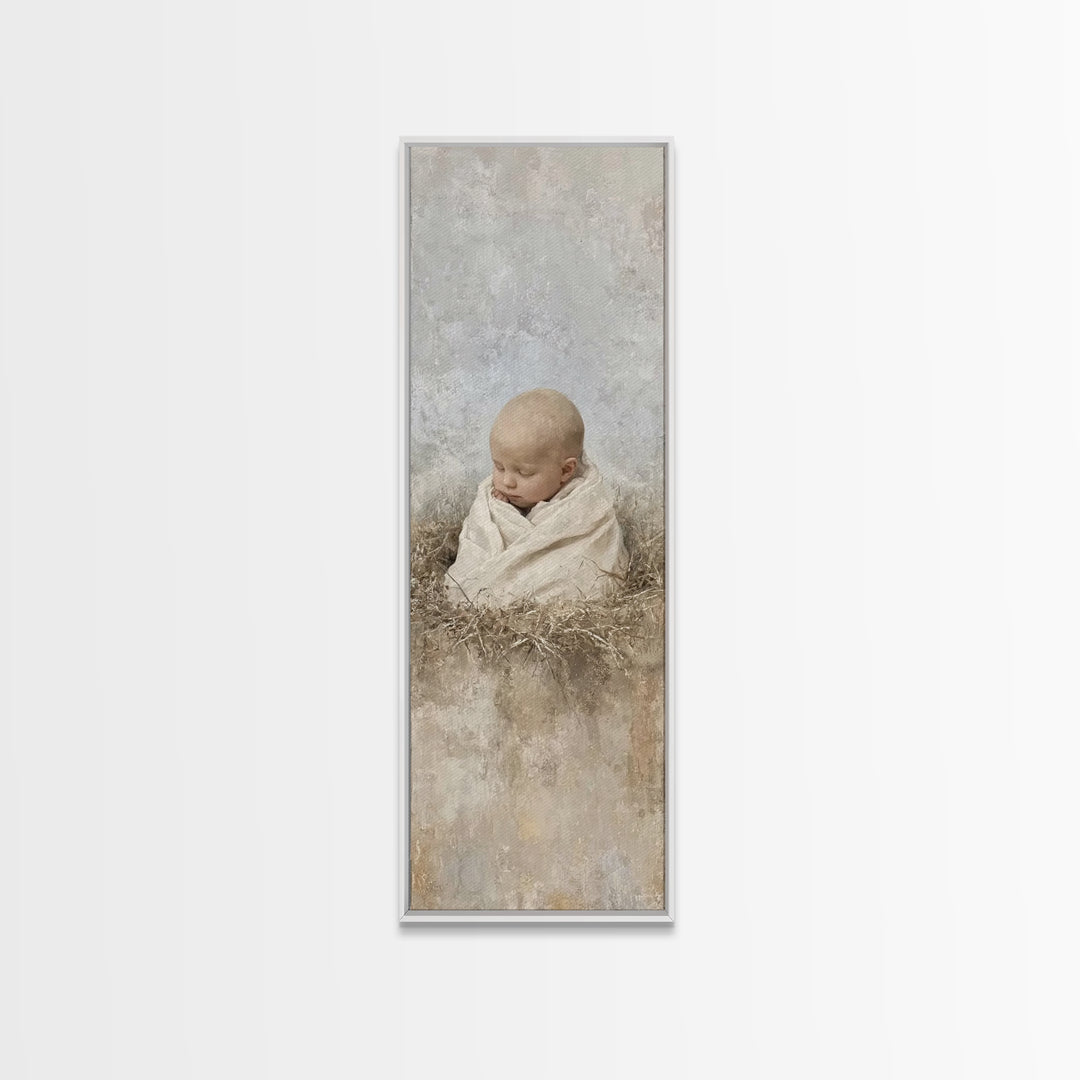 Silent Nativity Stillness – Framed Canvas Print – Christian Art Canvas – Christian Wall Art – Jesus Painting – Skinny Art