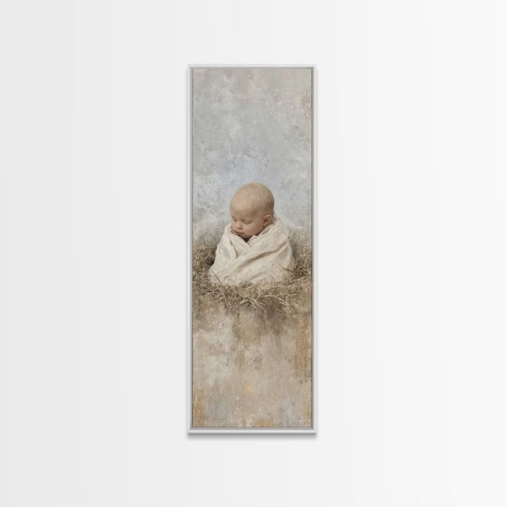 Silent Nativity Stillness – Framed Canvas Print – Christian Art Canvas – Christian Wall Art – Jesus Painting – Skinny Art
