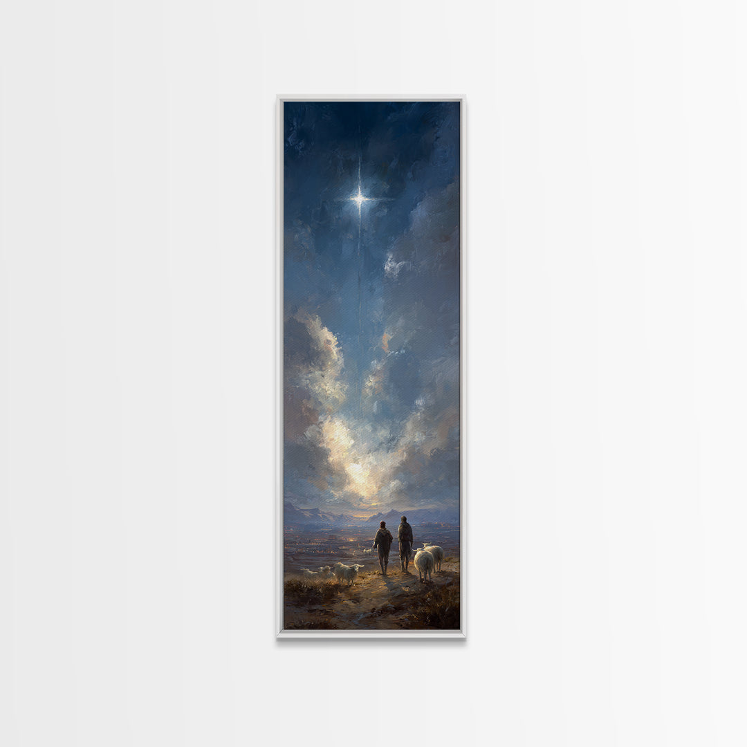 Heaven’s Guiding Ray | Framed Canvas Print | Christian Art Canvas | Narrow Art | Christian Wall Art | Christian Christmas Art