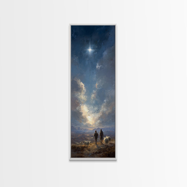 Heaven’s Guiding Ray | Framed Canvas Print | Christian Art Canvas | Narrow Art | Christian Wall Art | Christian Christmas Art