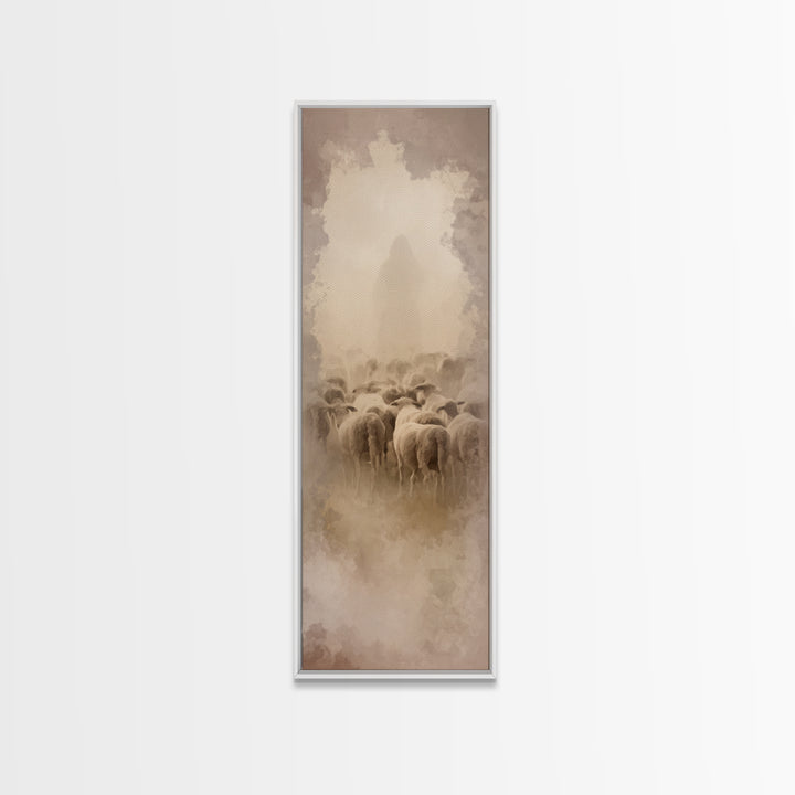 Sacred Dawn Haze | Framed Canvas Print | Christian Art Canvas | Tall Skinny Art Print | Jesus Christmas Art | Modern Christian Art | Christ