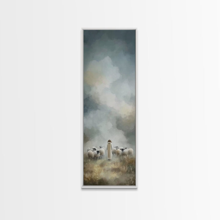 Heavenly Pasture Light, Framed Canvas Print, Christian Christmas Art, Skinny Art, Christian Art Canvas, Jesus Painting, Christian Decor, Ch