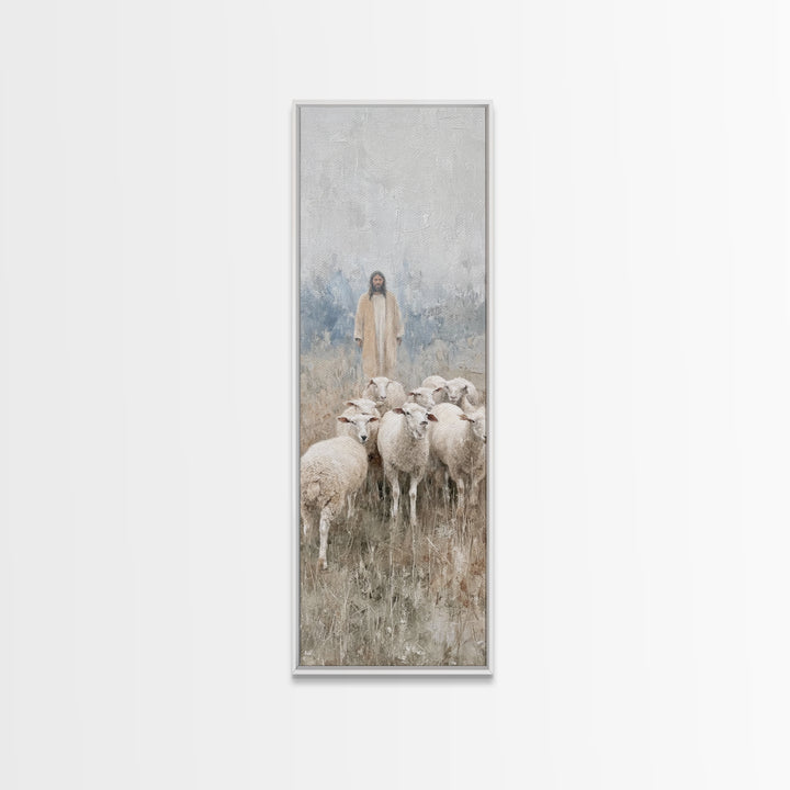 Shepherd’s Calm Journey | Framed Canvas Print | Christian Art Canvas | Tall Skinny Art Print | Jesus Painting | Christian Christmas Art | C