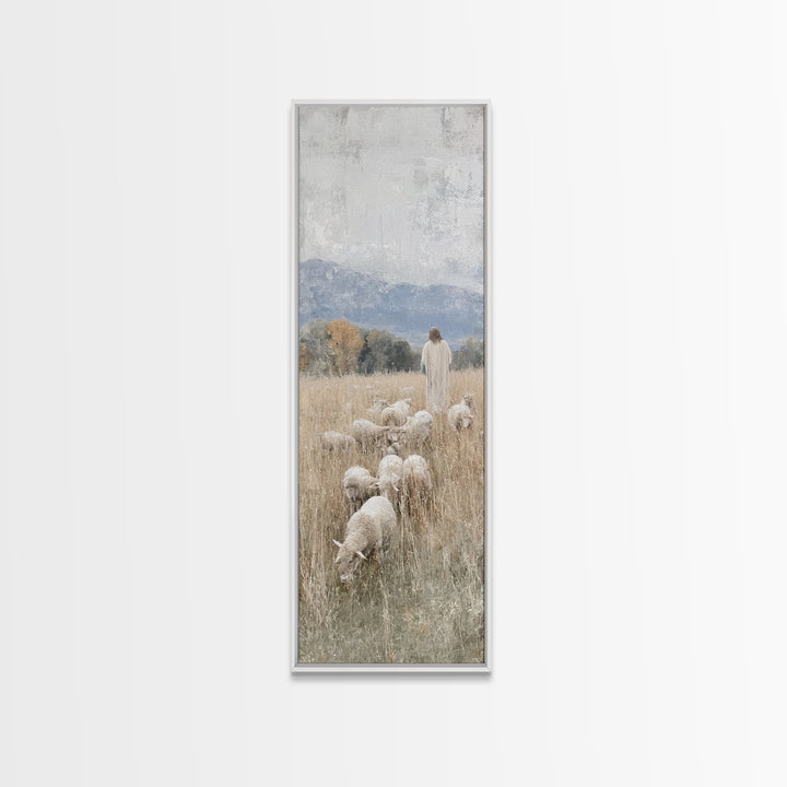 Still Waters Calling, Framed Canvas Print, Christian Art Canvas, Tall Narrow Wall Art, Jesus Painting, Christian Christmas Art, Christian W