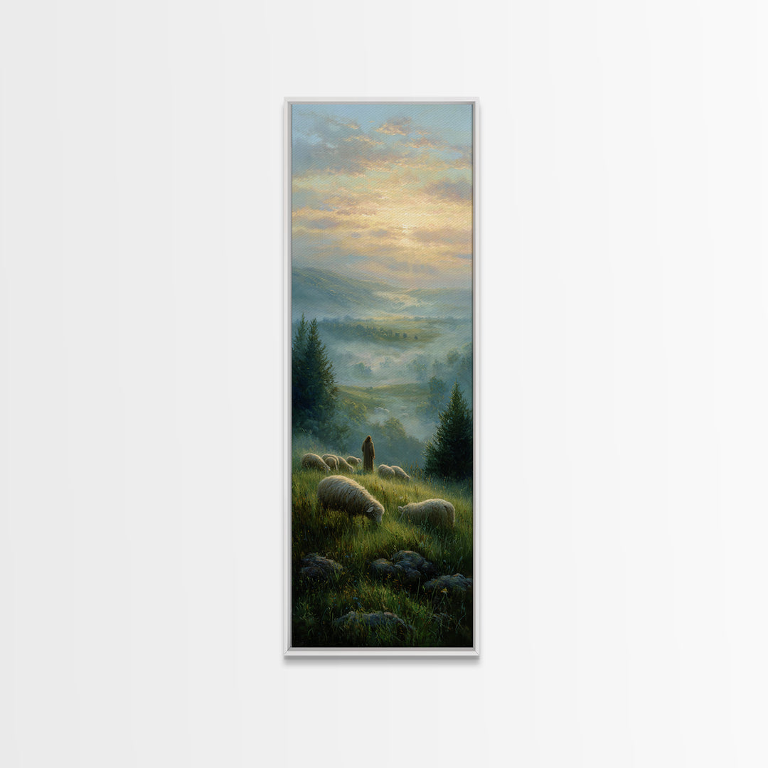 Shepherds Of Dawn – Framed Canvas Print – Christian Wall Art – Jesus Painting – Christian Art Canvas – Tall Narrow Wall Art – Christian Chr
