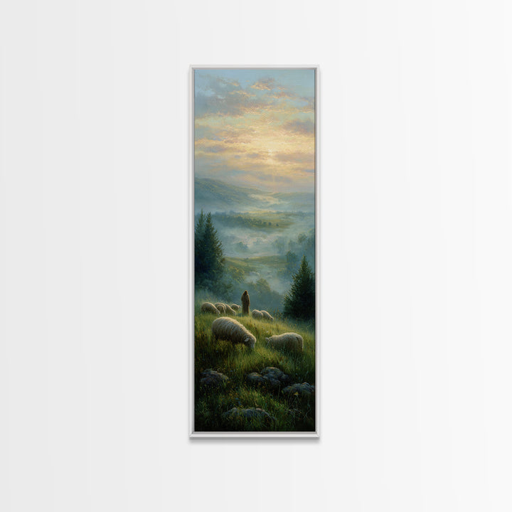 Shepherds Of Dawn – Framed Canvas Print – Christian Wall Art – Jesus Painting – Christian Art Canvas – Tall Narrow Wall Art – Christian Chr