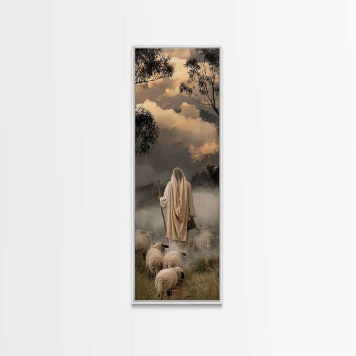 Path Of The Flock – Framed Canvas Print – Jesus Painting – Christian Wall Art – Christian Art Canvas – Skinny Art – Christian Christmas Art
