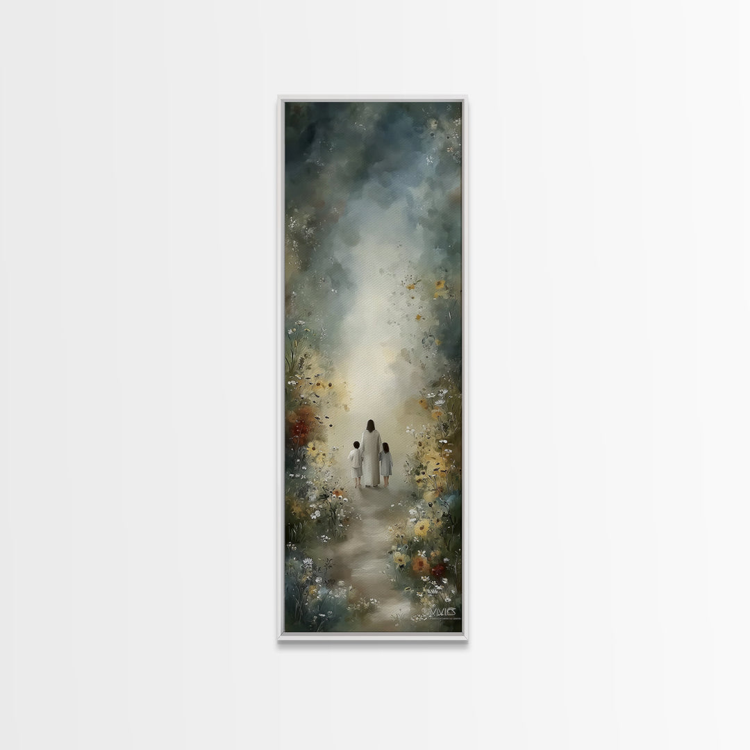 Floral Haven | Framed Canvas Print | Christian Art Print | Narrow Art | Jesus Painting | Christian Wall Art | Christmas Art