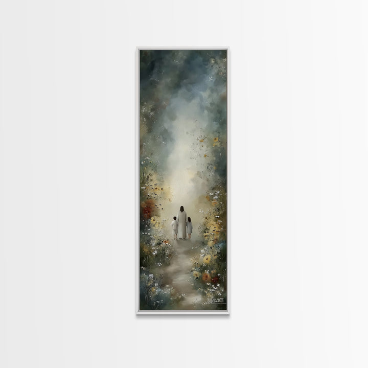 Floral Haven | Framed Canvas Print | Christian Art Print | Narrow Art | Jesus Painting | Christian Wall Art | Christmas Art