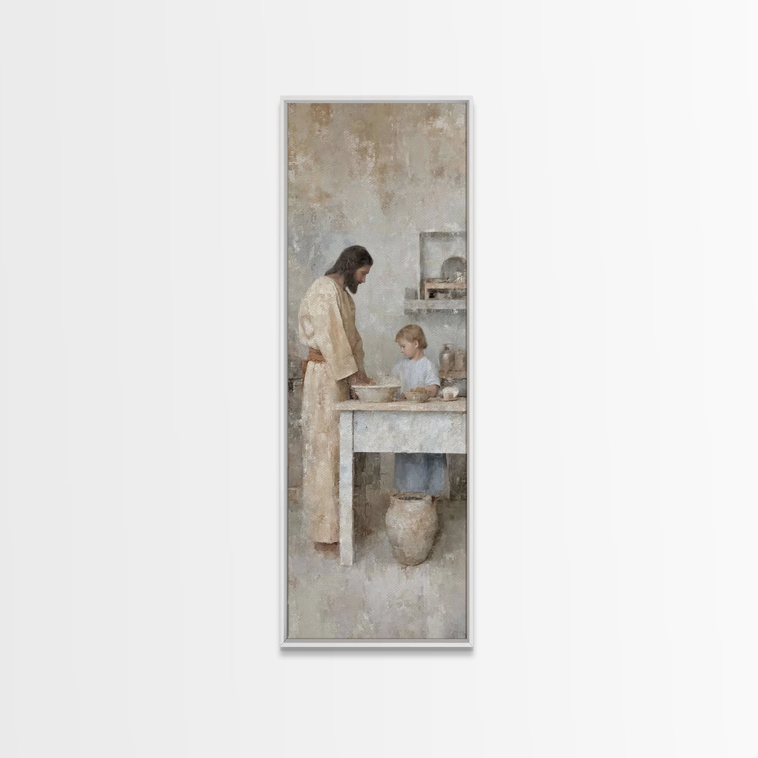 Bread Of Comfort, Framed Canvas Print, Christian Art Canvas, Narrow Art, Jesus Painting, Christian Wall Art, Christmas Art