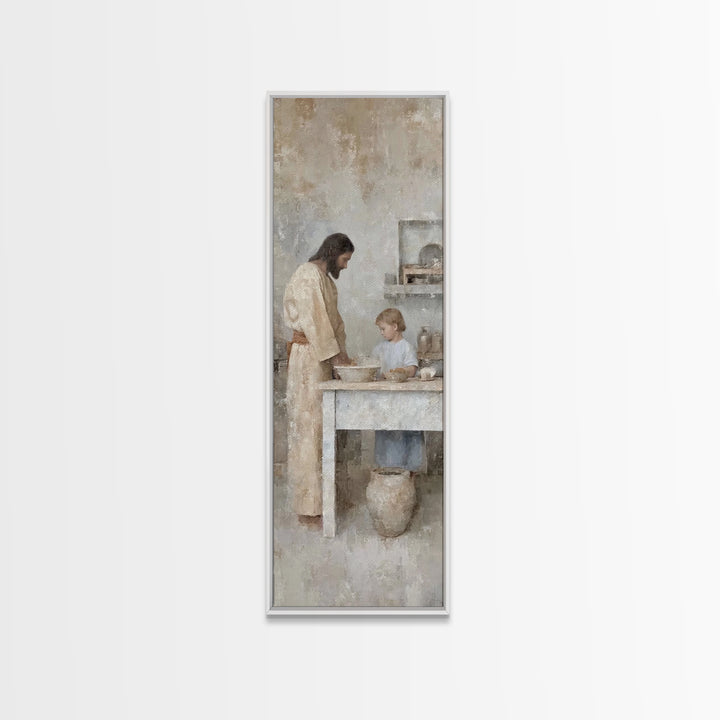 Bread Of Comfort, Framed Canvas Print, Christian Art Canvas, Narrow Art, Jesus Painting, Christian Wall Art, Christmas Art