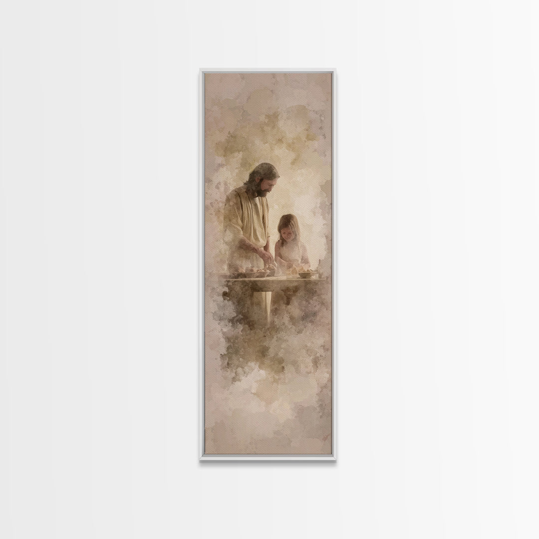 Hands Of Blessing – Framed Canvas Print – Christian Art Print – Tall Skinny Art Print – Christian Wall Art – Jesus Painting – Christmas Art