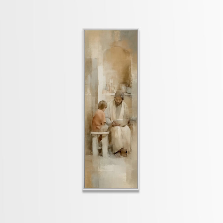 Quiet Child Blessing – Framed Canvas Print – Christian Wall Art – Jesus Painting – Tall Narrow Wall Art – Christian Art Canvas – Skinny Art