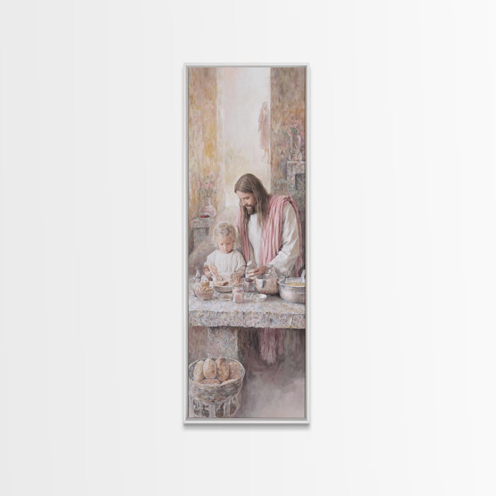 Heaven’s Gentle Kitchen – Framed Canvas Print – Jesus Painting – Christian Wall Art – Skinny Art – Christian Art Canvas – Narrow Art – Mode
