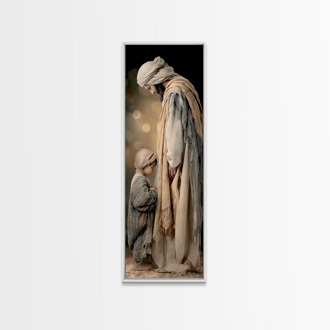 Tender Refuge Light – Framed Canvas Print – Christian Art Canvas – Jesus Painting – Christian Wall Art – Tall Skinny Art Print – Christian