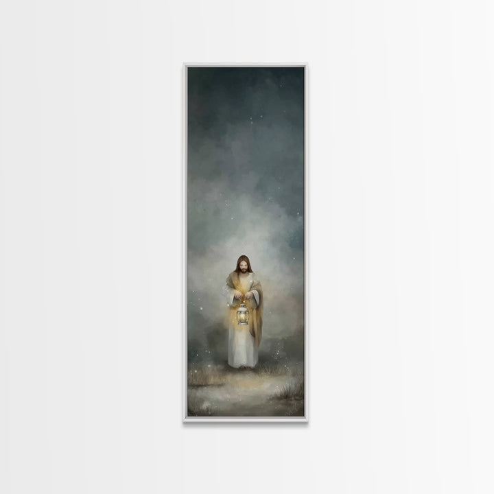 Lantern Of Mercy – Framed Canvas Print – Jesus Painting – Christian Art – Christian Wall Art – Skinny Art – Christian Art Canvas – Tall Nar