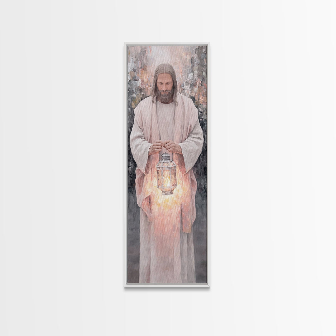 Radiant Night Watch – Framed Canvas Print – Christian Art Canvas – Skinny Art – Jesus Painting – Christian Wall Art – Narrow Art – Minimali
