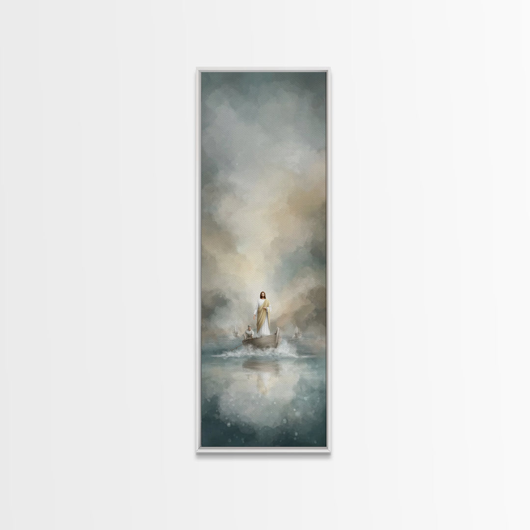 Shoreline Grace Rising, Framed Canvas Print, Tall Narrow Wall Art, Christian Wall Art, Jesus Painting, Christian Art Print, Christmas Art