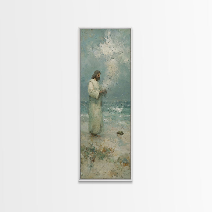 Waves Of Mercy | Framed Canvas Print | Tall Skinny Art Print | Christian Painting | Jesus Art Print | Christian Art Canvas | Christmas Wall