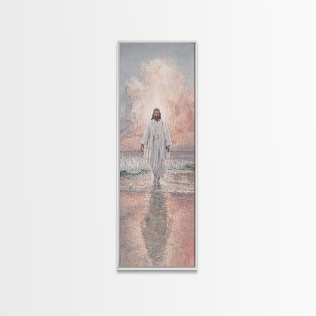 Morning Haven Stillness, Framed Canvas Print, Narrow Art, Christian Art Canvas, Jesus Painting, Christian Wall Art, Christian Christmas Art