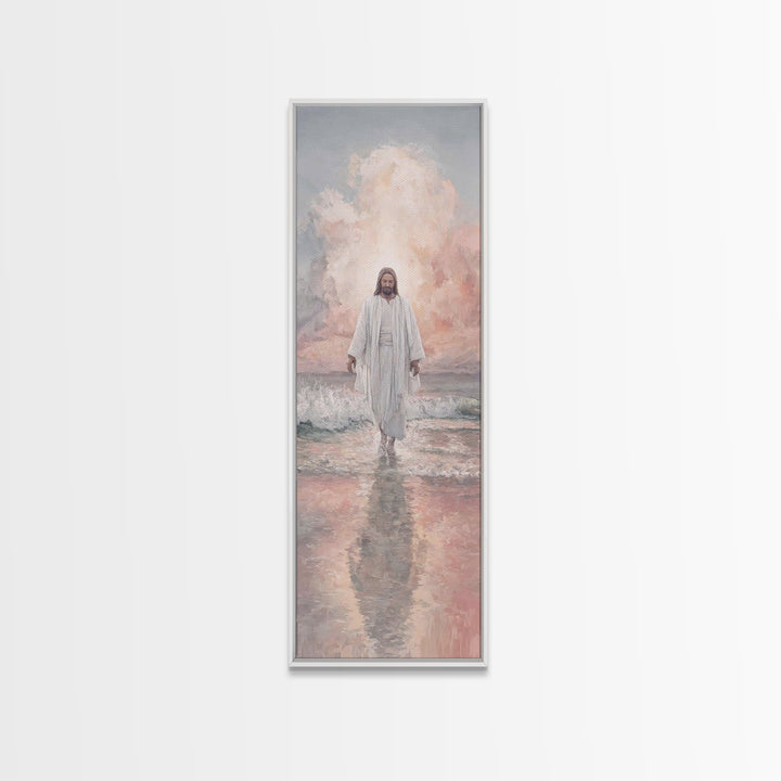 Morning Haven Stillness, Framed Canvas Print, Narrow Art, Christian Art Canvas, Jesus Painting, Christian Wall Art, Christian Christmas Art