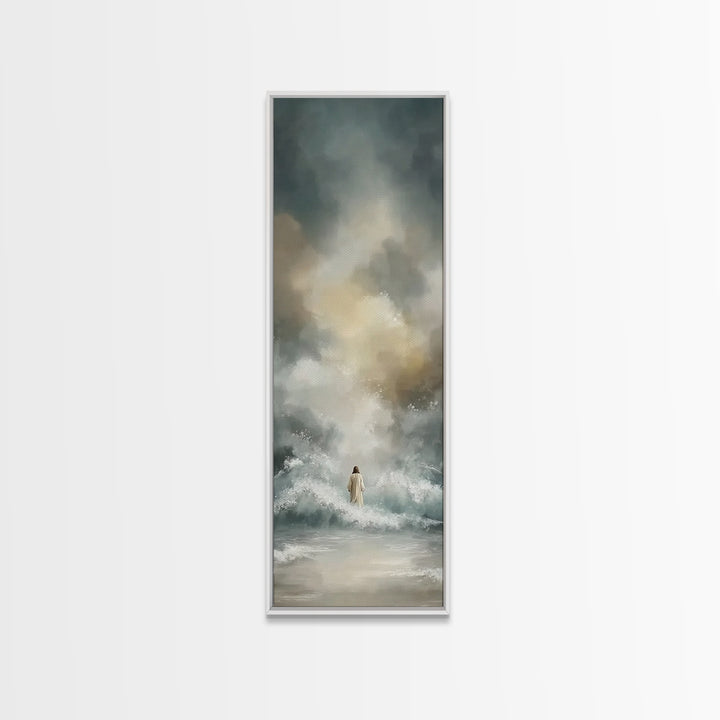 Cliffside Hope Rise – Framed Canvas Print – Tall Skinny Art Print – Christian Painting – Christian Art Canvas – Jesus Painting – Christmas