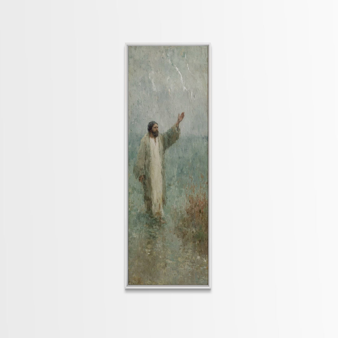 Eternal Shelter, Framed Canvas Print, Tall Narrow Wall Art, Christian Art, Jesus Painting, Christian Canvas, Christmas Art