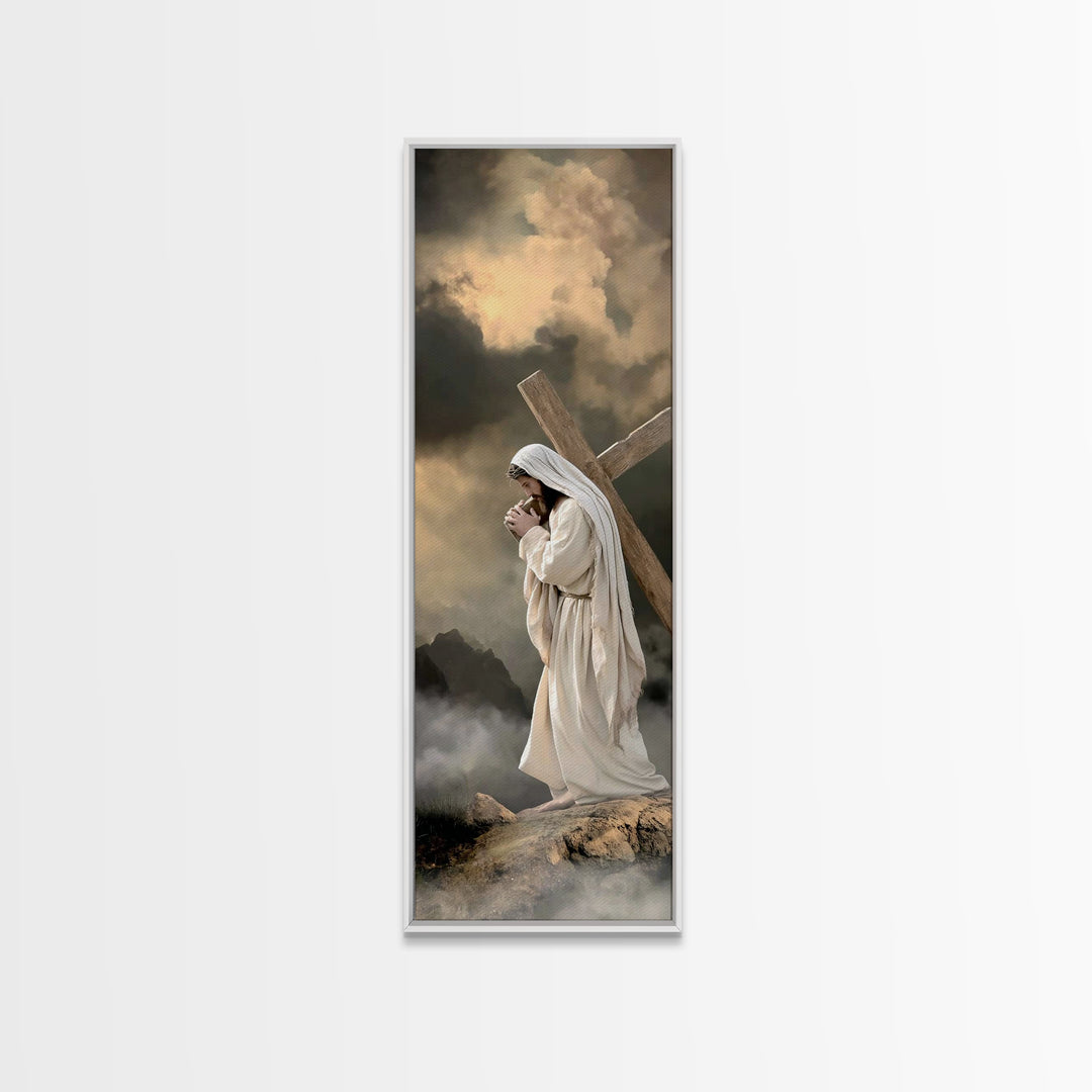 Burden Of Mercy, Framed Canvas Print, Christian Art Canvas, Jesus Painting, Tall Narrow Wall Art, Christian Wall Art, Christian Decoration