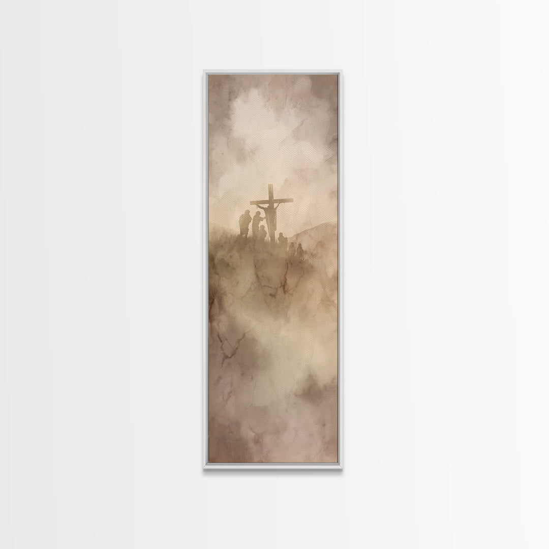 Hilltop Redemption – Framed Canvas Print – Christian Art – Jesus Painting Canvas – Tall Skinny Art Print – Christian Wall Art – Christmas A