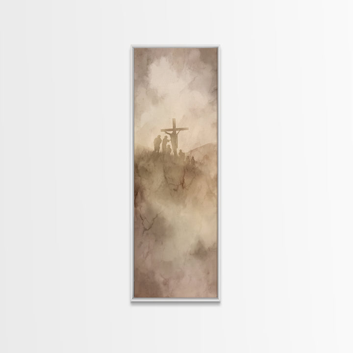 Hilltop Redemption – Framed Canvas Print – Christian Art – Jesus Painting Canvas – Tall Skinny Art Print – Christian Wall Art – Christmas A