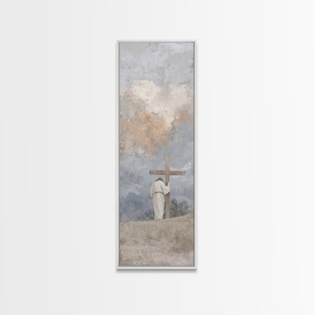 Calvary Shadows, Framed Canvas Print, Christian Art Work, Jesus Wall Art, Narrow Art, Christian Christmas Art, Christian Decor For Home