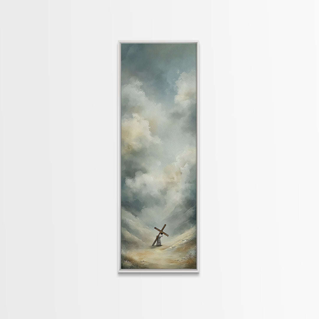 Comforting Light, Framed Canvas Print, Christian Wall Art, Modern Christian Art, Narrow Art, Jesus Painting Canvas, Christian Decorations