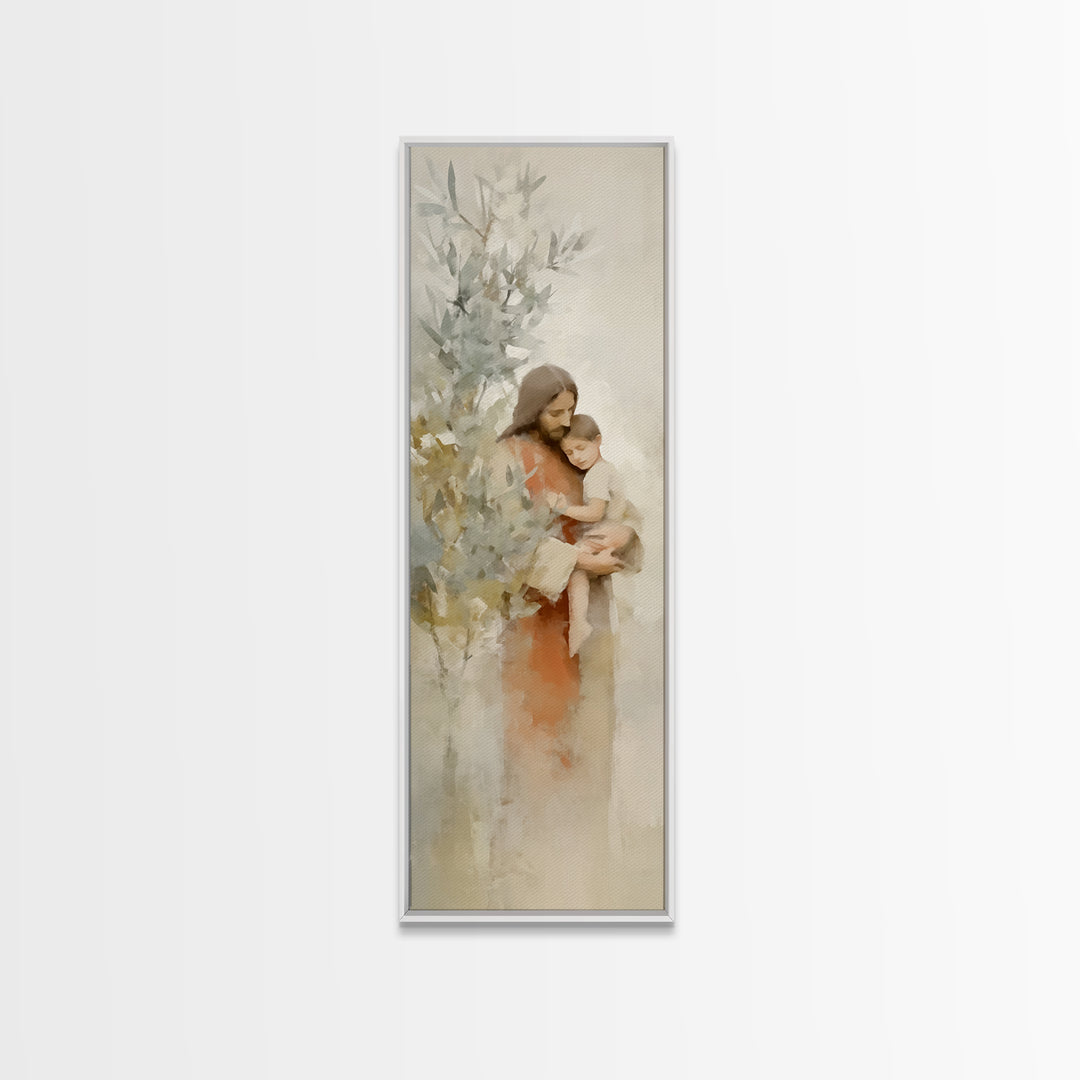 Olive Tree Promise | Framed Canvas Print | Christian Art Canvas | Jesus Painting | Modern Christian Art | Skinny Art | Christian Wall Art |