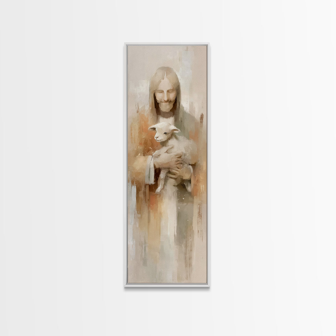 Shepherd’s Peace – Framed Canvas Print – Christian Art Canvas – Christian Wall Art – Jesus Painting – Narrow Art – Christmas Art Work
