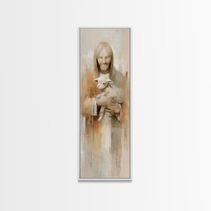 Shepherd’s Peace – Framed Canvas Print – Christian Art Canvas – Christian Wall Art – Jesus Painting – Narrow Art – Christmas Art Work