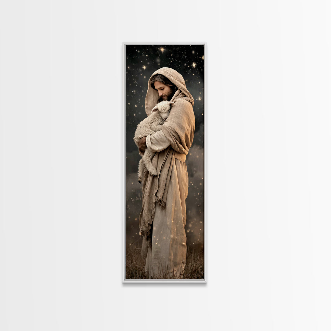 Divine Warmth – Framed Canvas Print – Christian Art Canvas – Jesus Painting – Christian Painting – Tall Skinny Art Print – Christian Christ