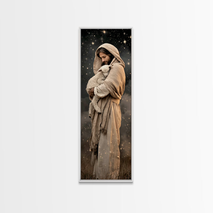 Divine Warmth – Framed Canvas Print – Christian Art Canvas – Jesus Painting – Christian Painting – Tall Skinny Art Print – Christian Christ