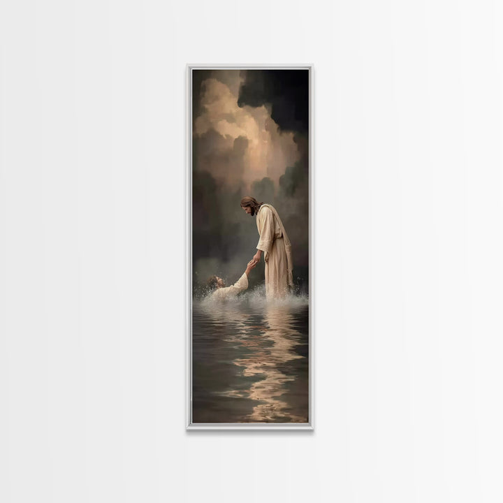 Healing Waters Peace – Framed Canvas Print – Jesus Painting – Christian Art Canvas – Narrow Art – Christian Wall Art