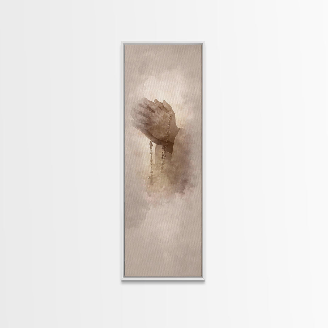 Hands In Prayer, Framed Canvas Print, Christian Art Canvas, Christian Wall Art, Christian Christmas Art, Jesus Painting, Skinny Art