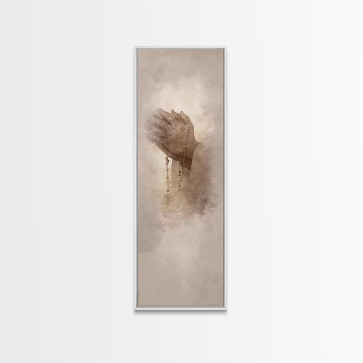 Hands In Prayer, Framed Canvas Print, Christian Art Canvas, Christian Wall Art, Christian Christmas Art, Jesus Painting, Skinny Art
